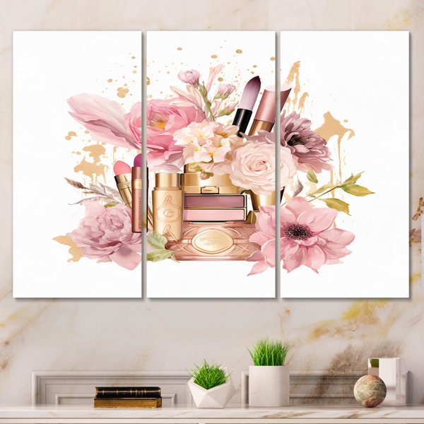 DesignArt Pink & Gold Cosmetics Boho Chic Beauty Makeup III Pink And